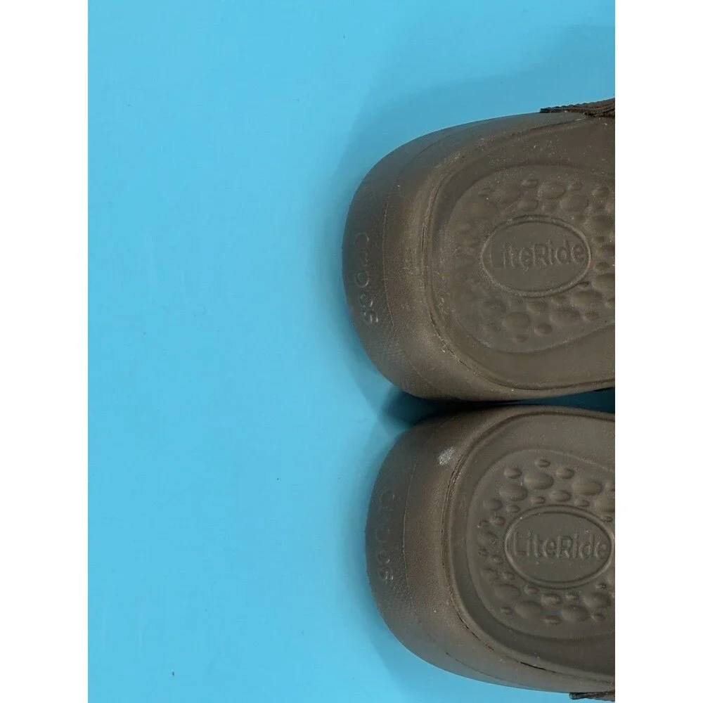 Crocs LiteRide Leather Slide Sandals Men’s 13 Brown Adjustable Strap